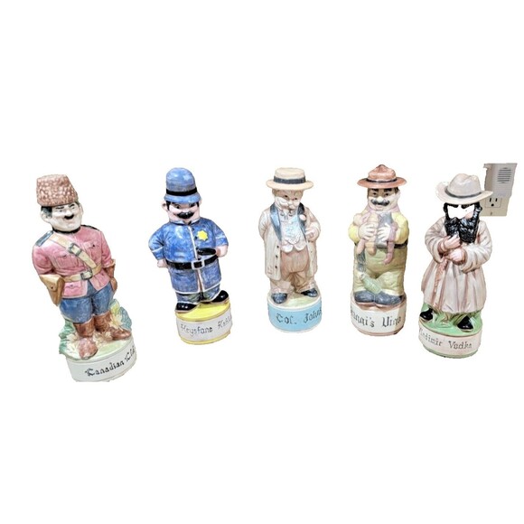 Alberta’s Other - 5 Vintage 1970s Alberta's Mold Hand Painted Ceramic Liquor Decanters w Lids